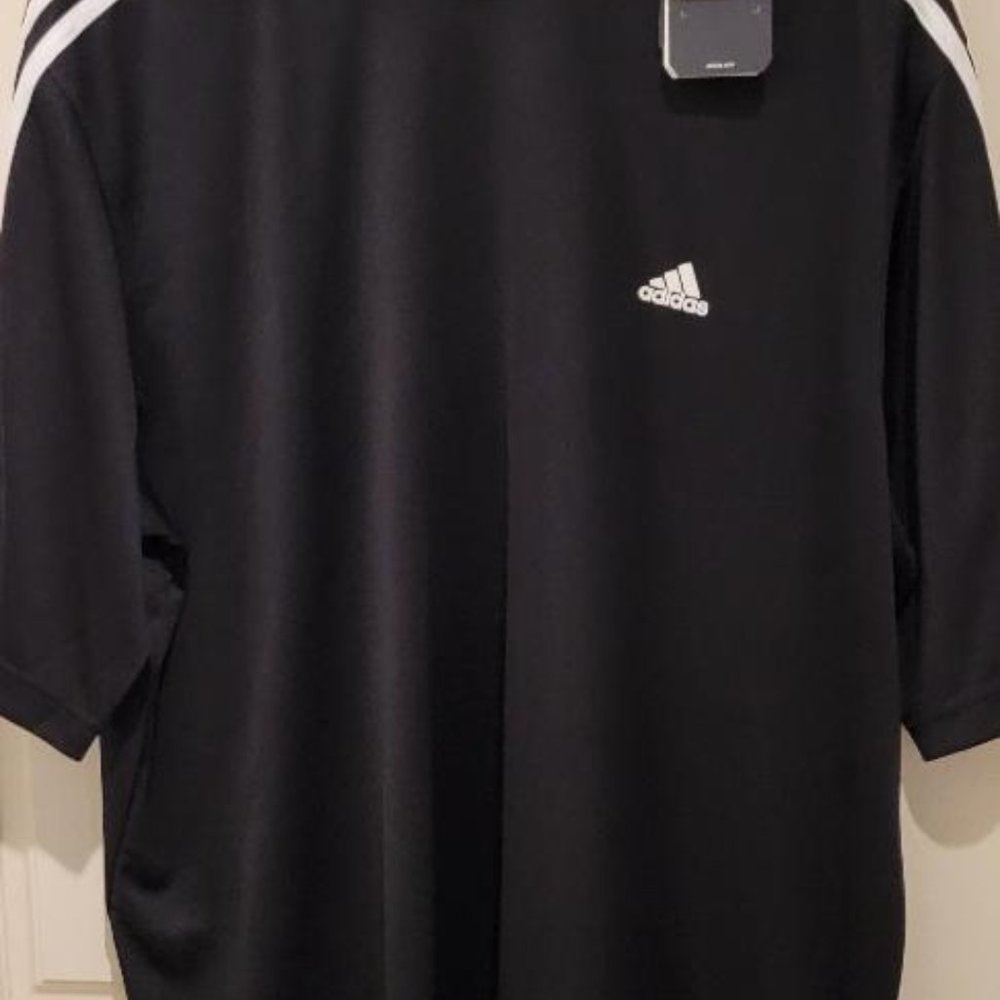 ADIDAS Climalite Classic Black Tee w/ White Stripes Size XL